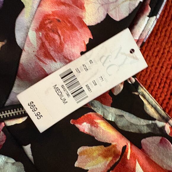 NY & Co Floral Metallic Sheath Dress Print Black Formal Cap Sleeve V Neck - M - Picture 7 of 7